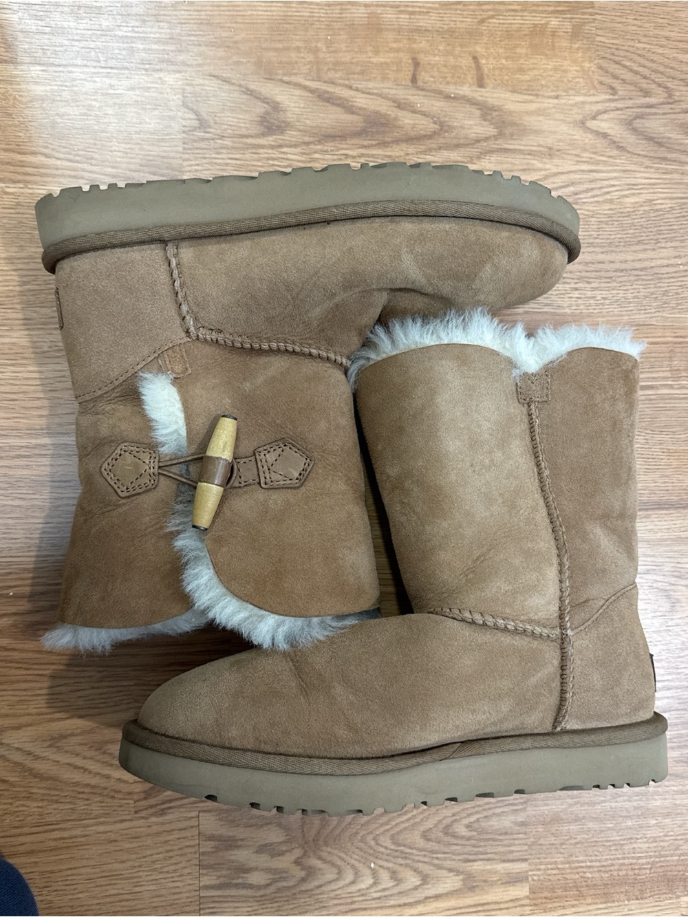UGG Chestnut Suede Shearling Toggle Mid-Calf Boots
